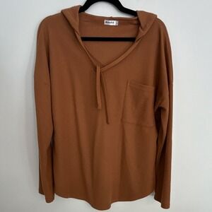 Morhuduck Pullover Hoodie‎ Brown L Women's Knit Polyester Spandex Hooded Pockets
